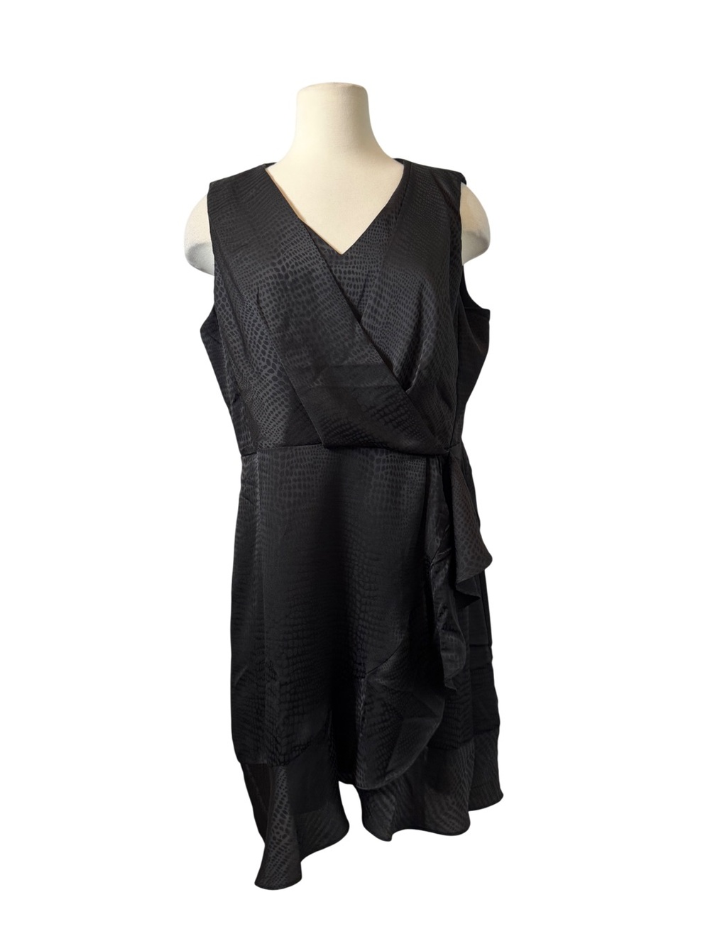 Nine West XL Black Sleeveless Wrap-Style Mini Dress